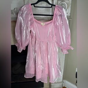 Pink Sheer Bubble Gum Puff Sleeve Dress